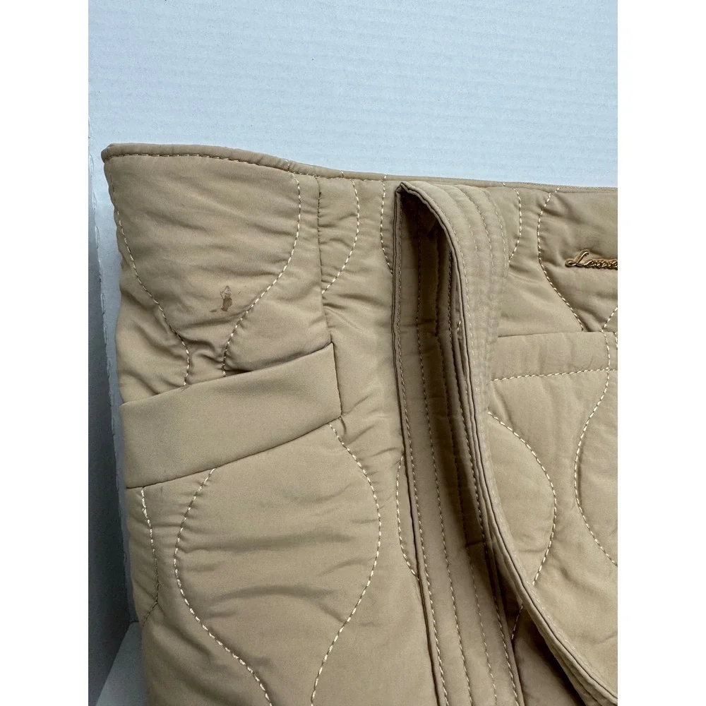 Lovevook Tan Quilted Nylon Tote Bag Padded Laptop Shoulder Bag Beige Large